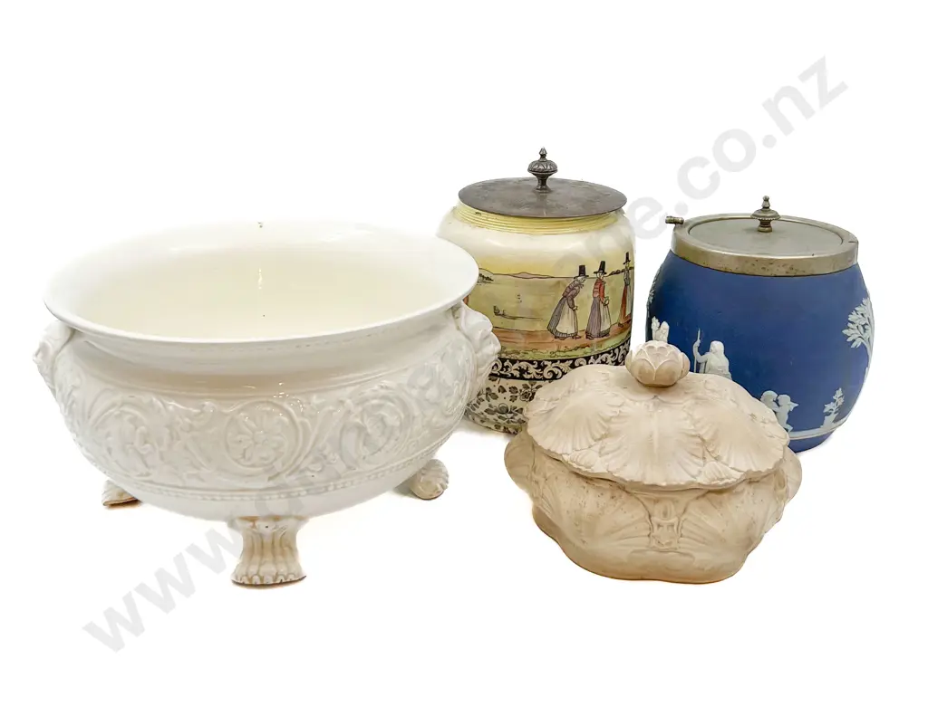 Wedgewood Footed Bowl (Faults) Together With Two Biscuit Barrels Etc. Image 1++