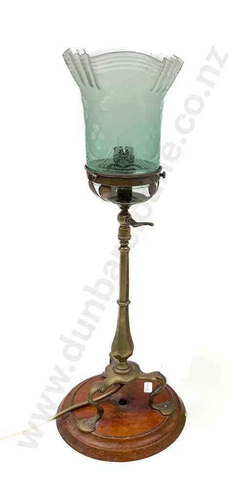 Brass Table Lamp With Edwardian Glass Shade Image 1++