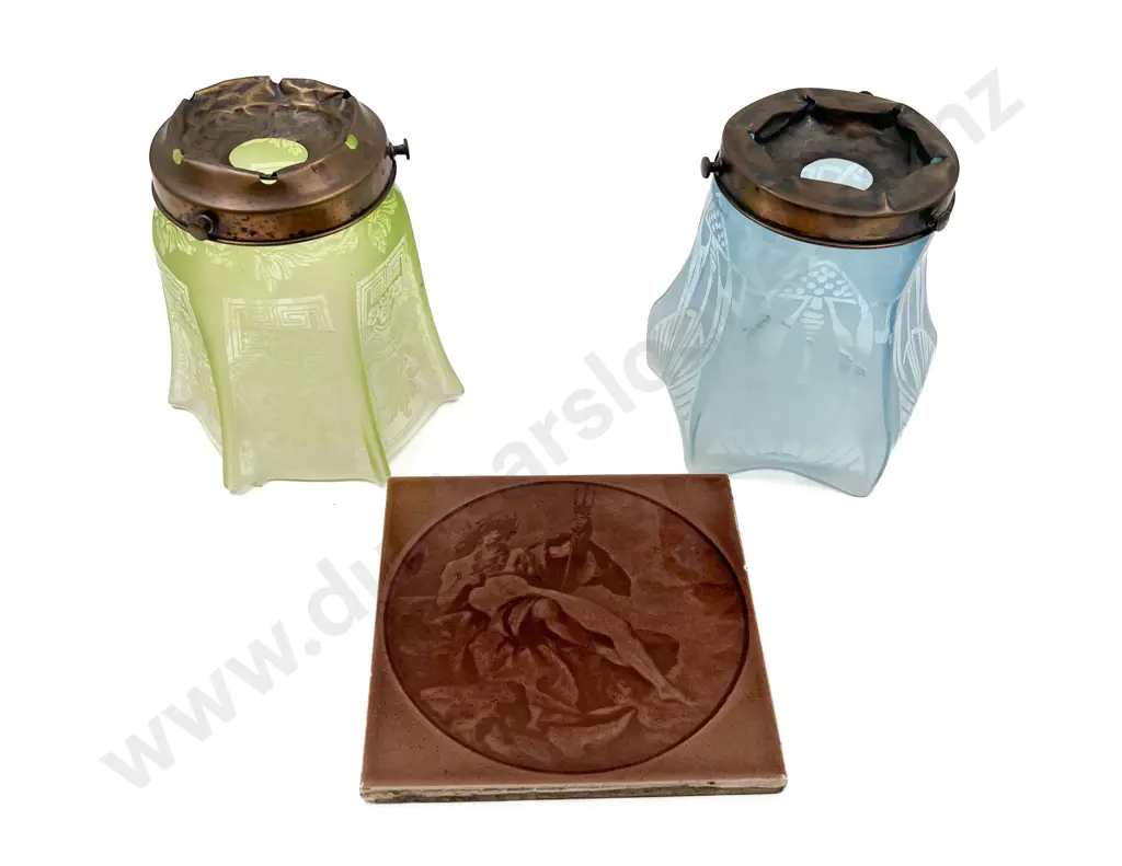 Two Edwardian Glass Light Shades Together With Tile Image 1++