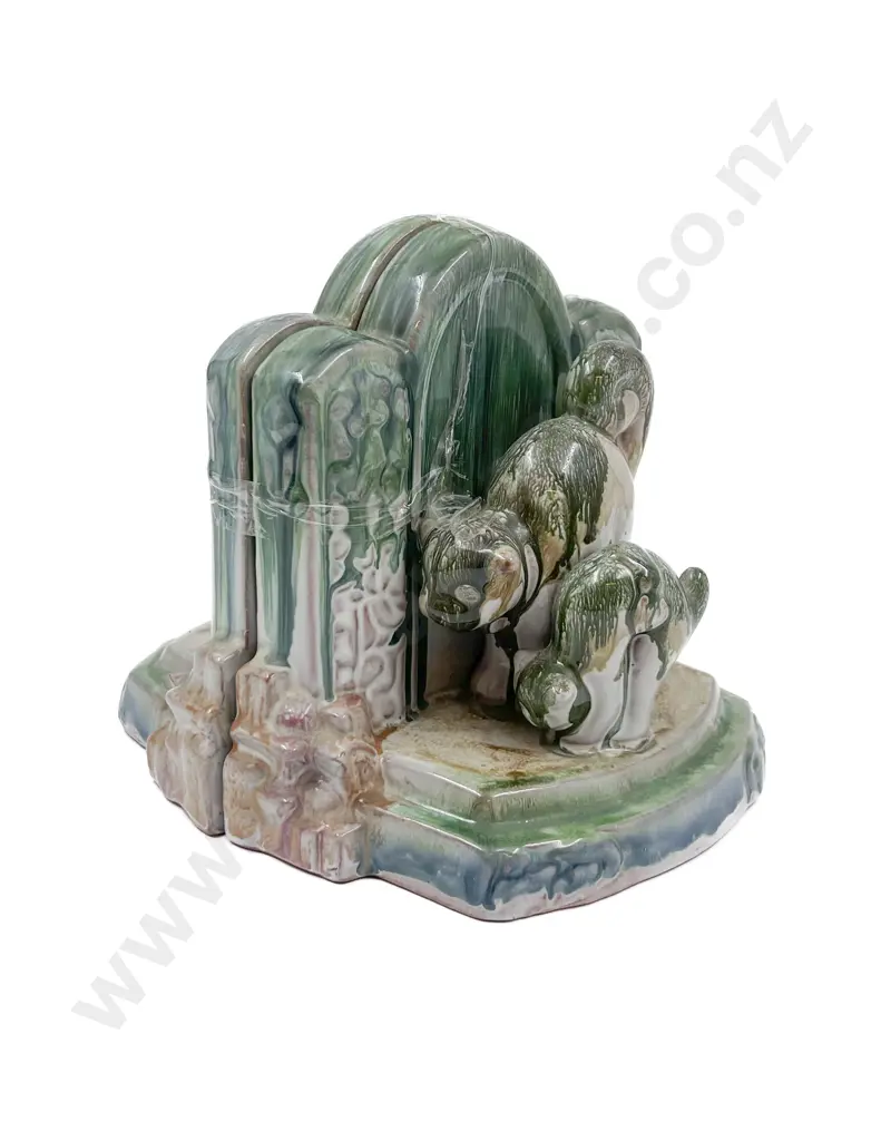 Japanese Glazed Pottery Bookends Image 1++
