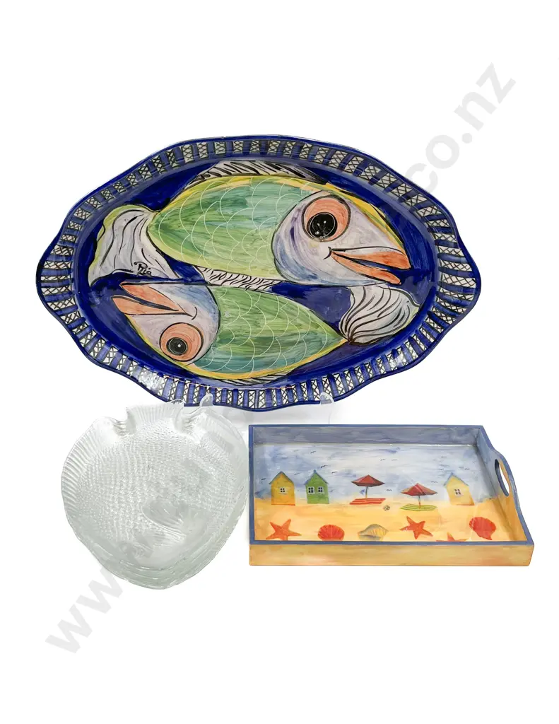 Glass Fish Plates Together With Decorative Ashet Etc. Image 1++
