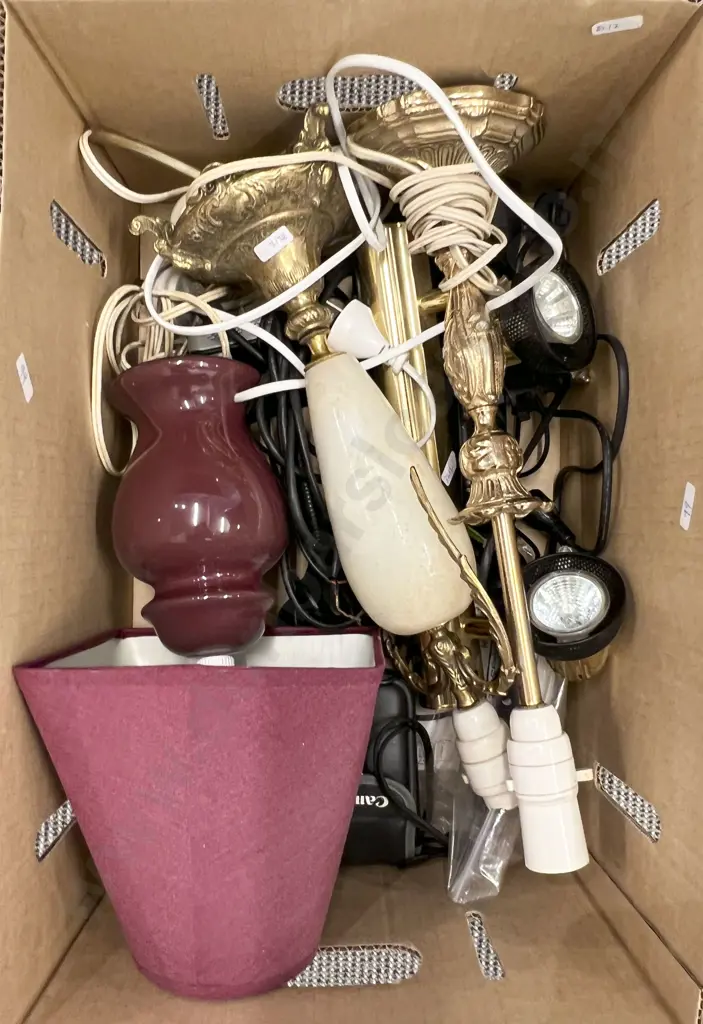 Box of Assorted Lamps and Electronics Etc. Image 1++
