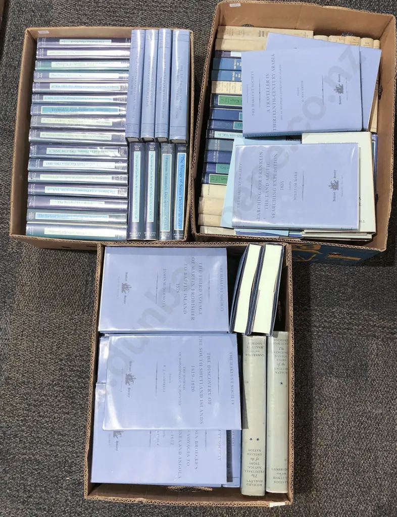 Three Boxes of Hakluyt Society Volumes Image 1++
