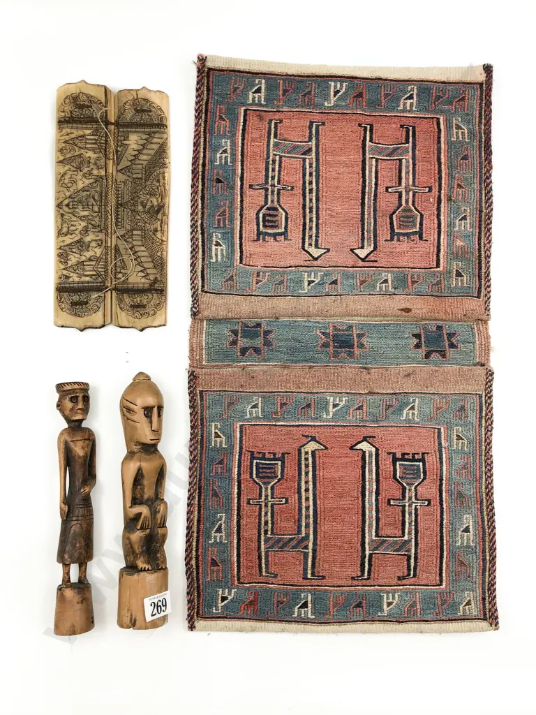 Persian Book Cover Together With Two Carved Figures Etc. Image 1++