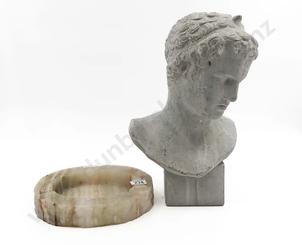 Grecian Style Plaster Bust Together With Alabaster Dish Image 1++