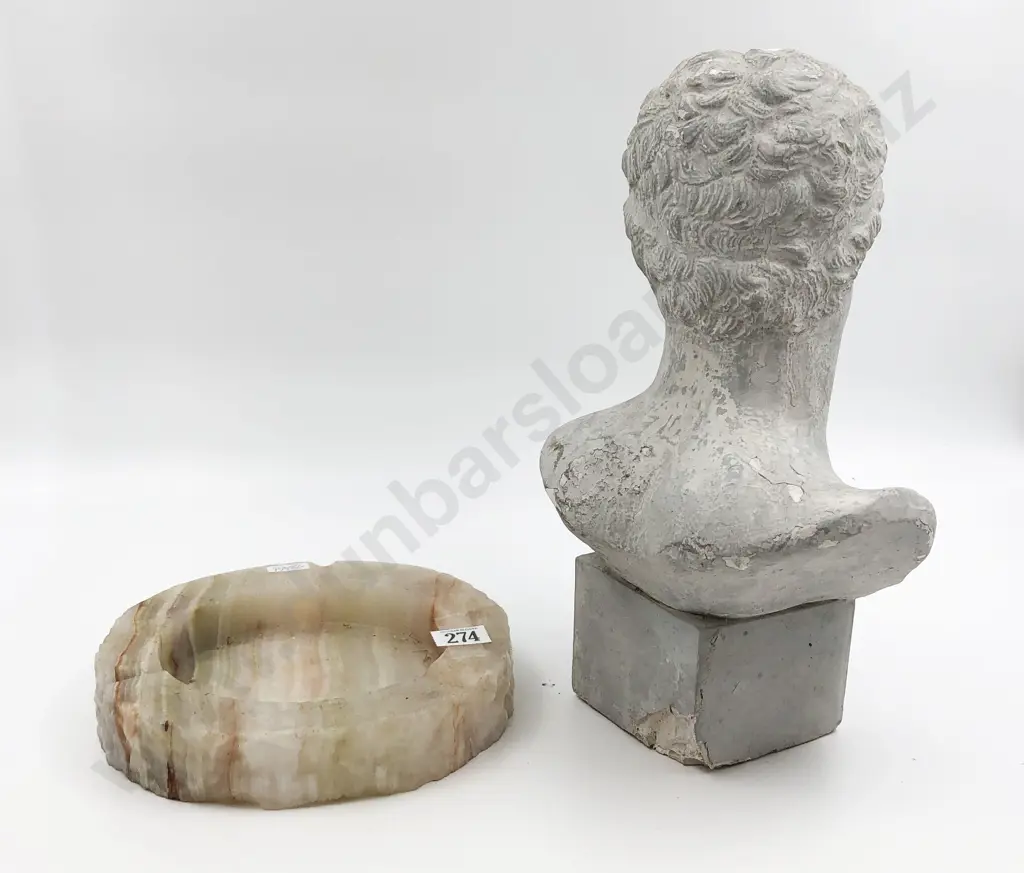 Grecian Style Plaster Bust Together With Alabaster Dish Image 1++