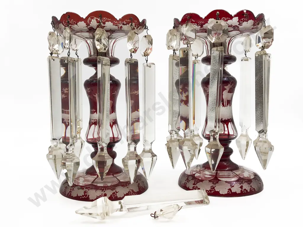Pair of Ruby Glass Candlesticks (Faults) Image 1++