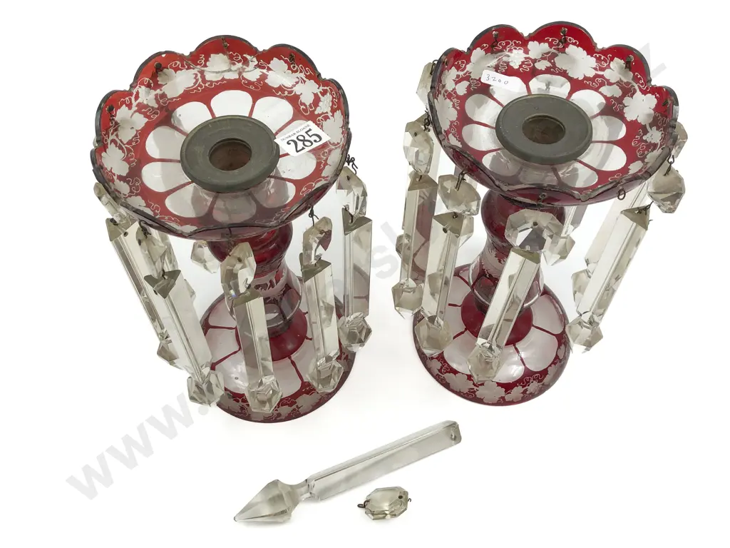 Pair of Ruby Glass Candlesticks (Faults) Image 1++