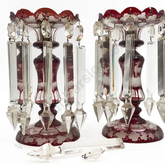 Pair of Ruby Glass Candlesticks (Faults)