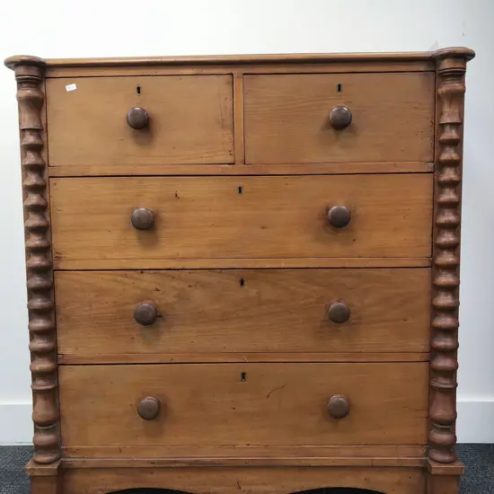 Colonial Kauri Chest of Drawers With Bobin Turn Uprights