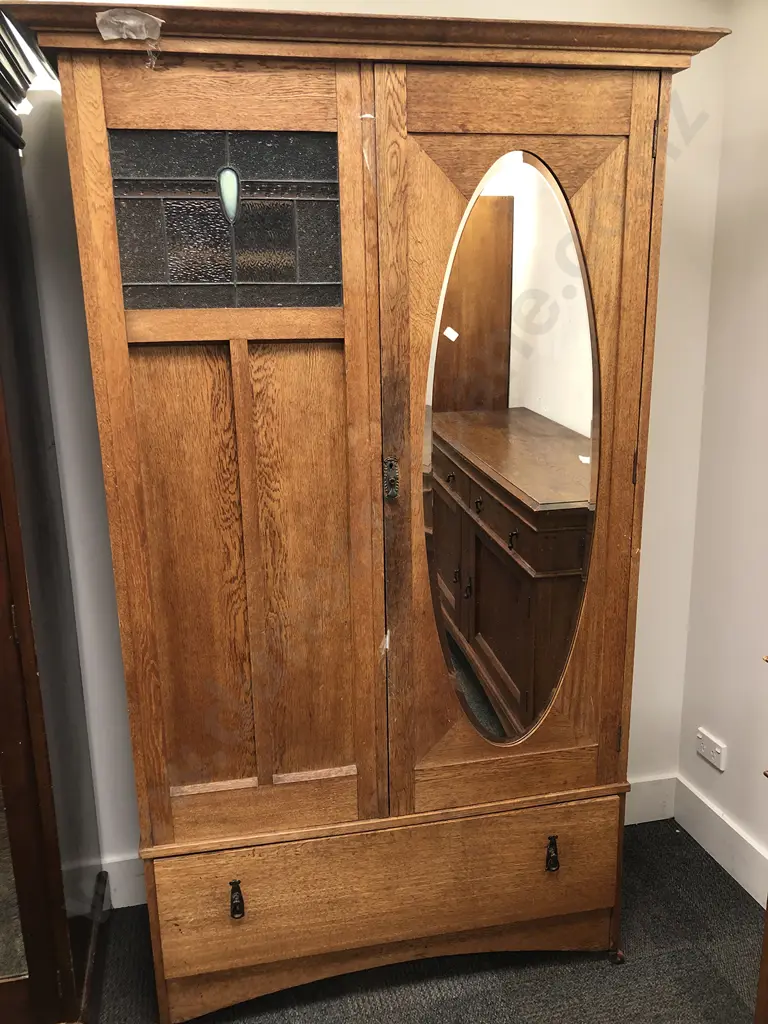 Oak Art Deco Mirror Door Wardrobe (Borer) Image 1++