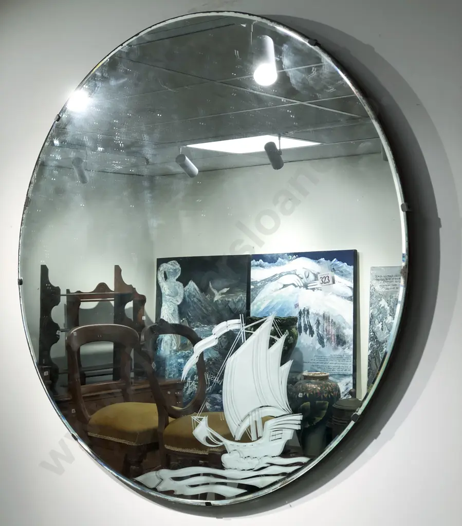 Large Circular Bevell Edged Mirror With Boat Design Image 1++