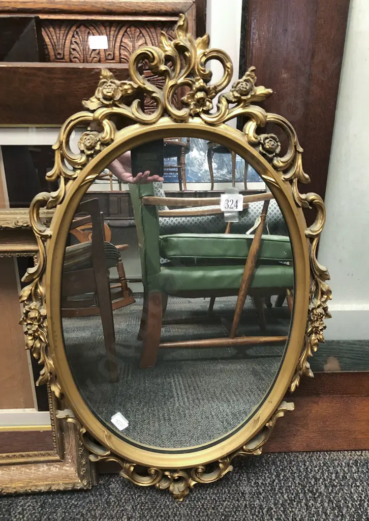 Gilt Framed Oval Wall Mirror Image 1++