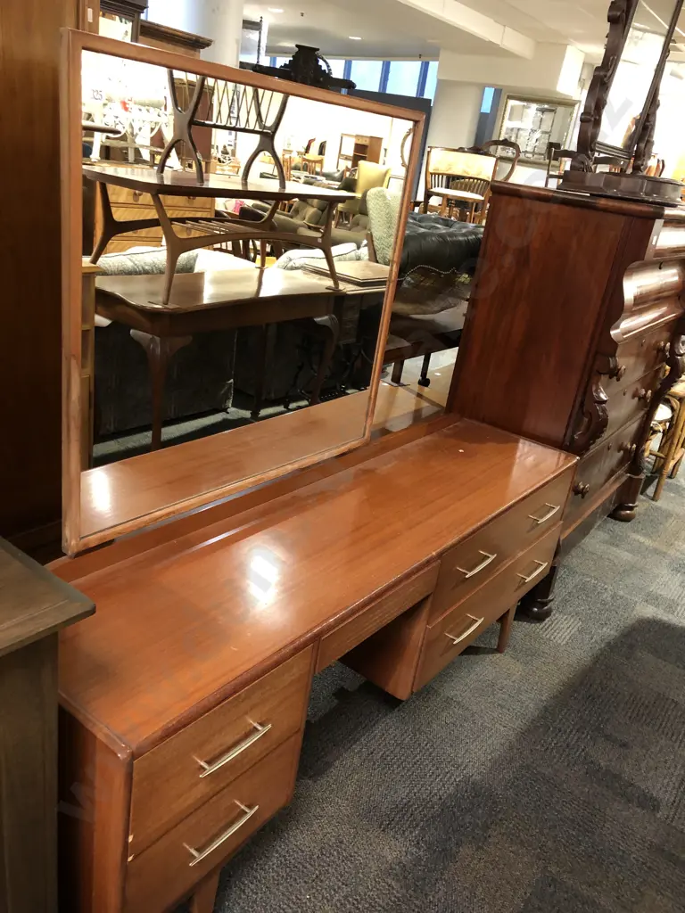 Mid Century Mirror Back Dressing Table Image 1++