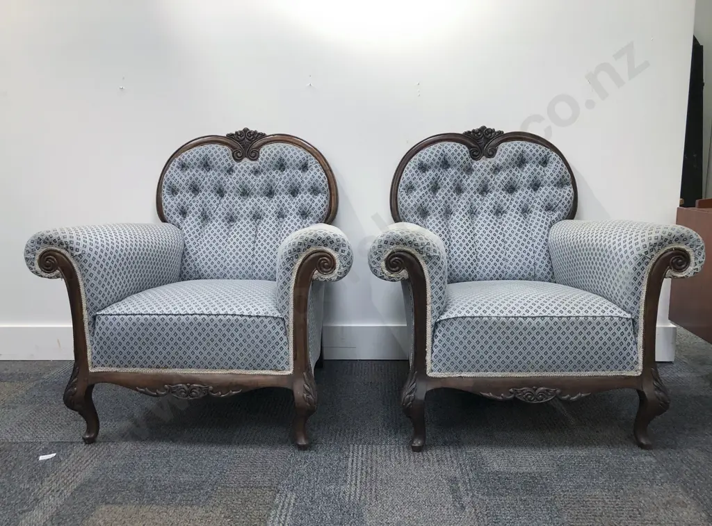 Pair of Upholstered Button Back Roll Armchairs Image 1++