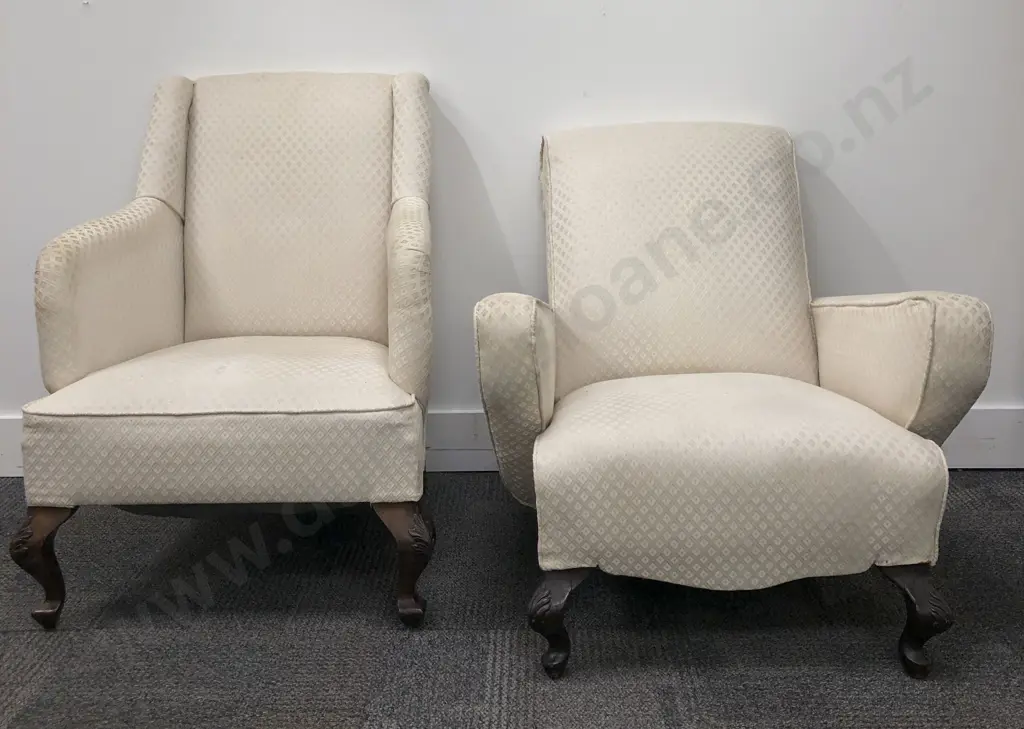 Two Modern Upholstered Victorian Armchairs Image 1++