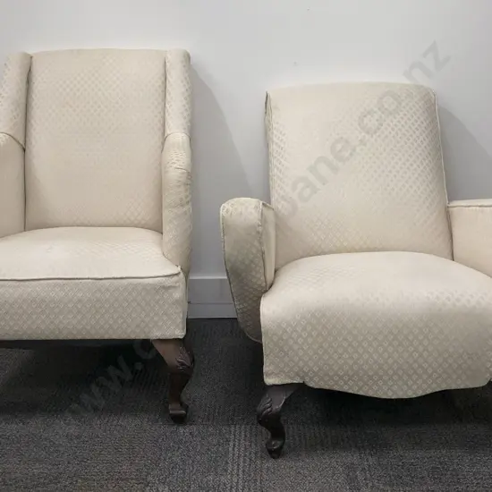Two Modern Upholstered Victorian Armchairs