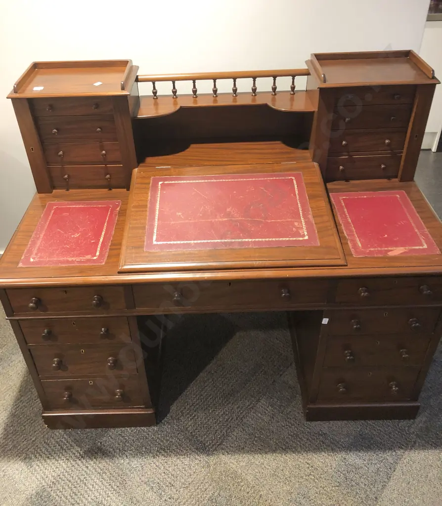 Victorian Style Mahogany Leather Topped Desk Image 1++