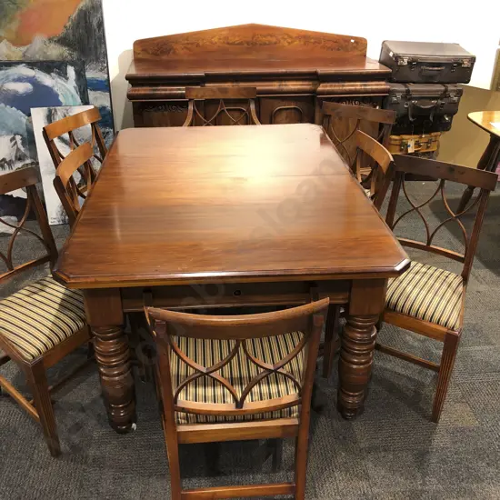 Victorian Extension Dining Table Together With Six Dining Chairs and Two Carvers