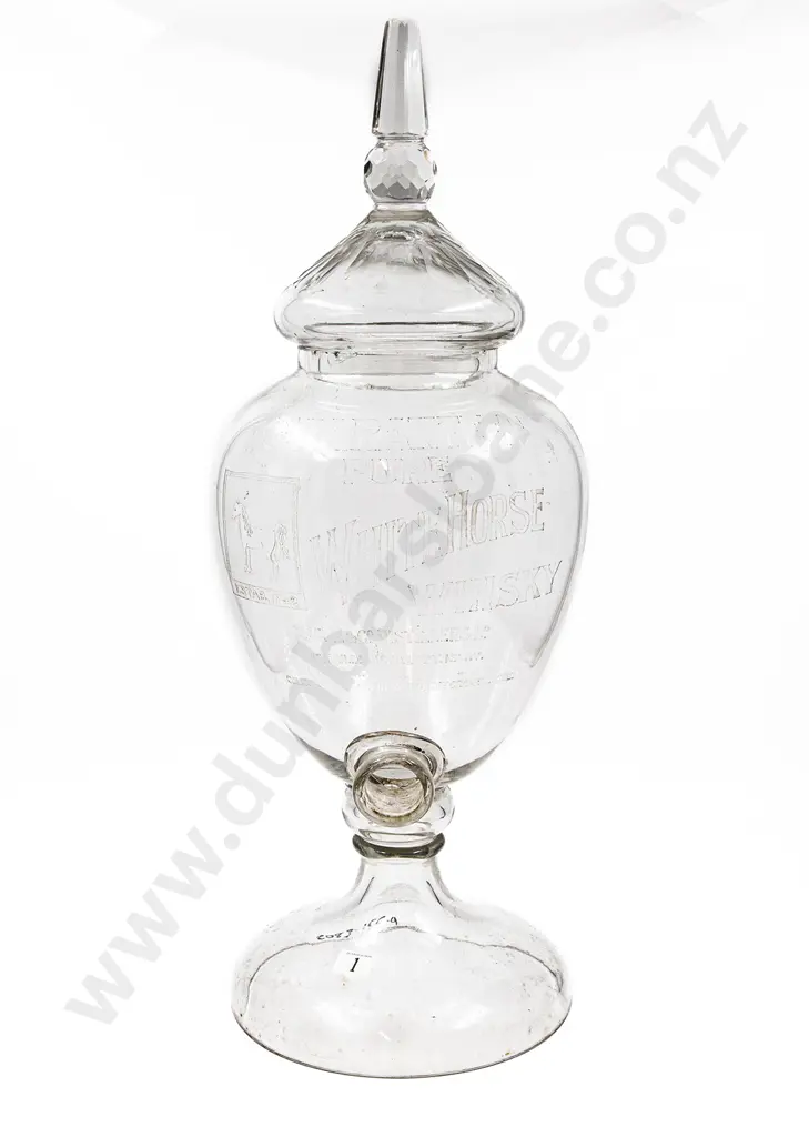 Large C19th White Horse Glass Whisky Glass Dispenser Image 1++