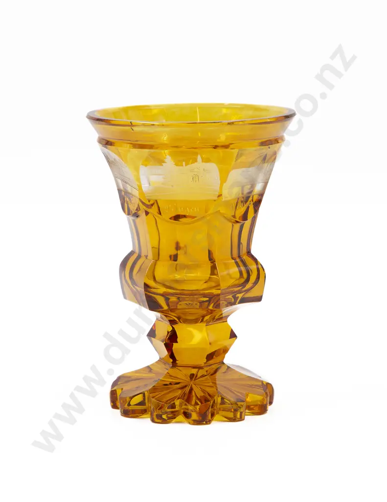 C19th German Faceted Amber Glass Vase Image 1++