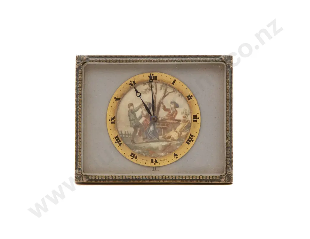 Omega Gilt Metal Bedside Time Piece Image 1++