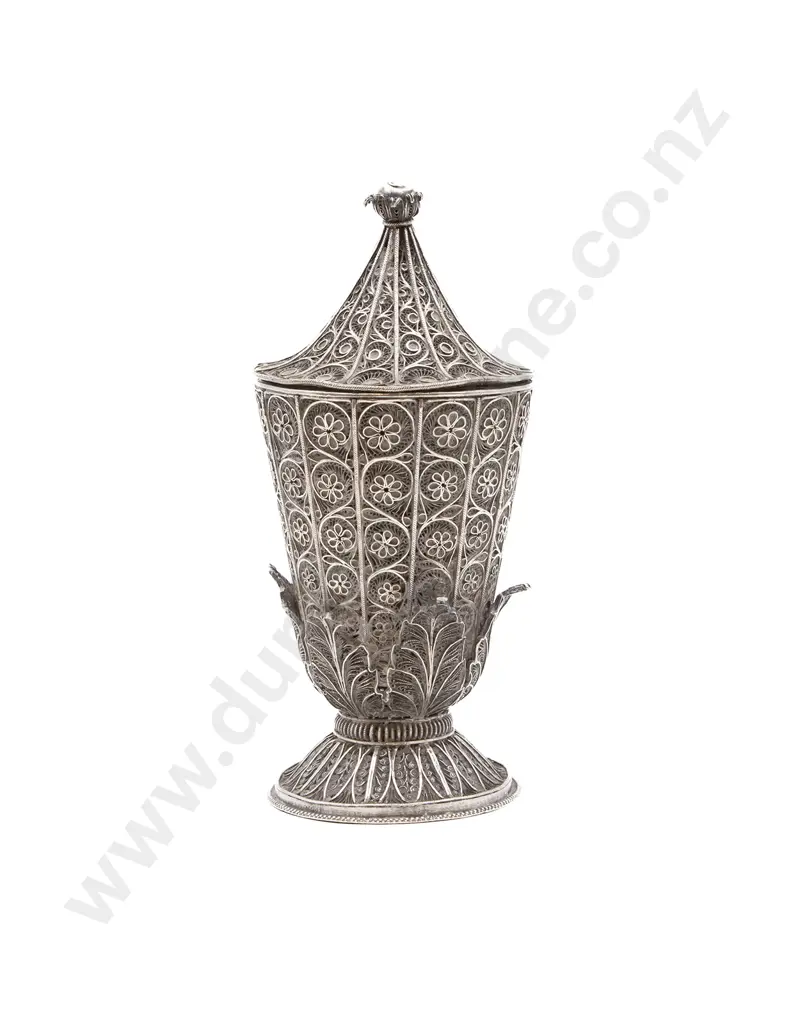 Ornate Late C19th Indian Silver Filigree Wine Cup & Cover Image 1++