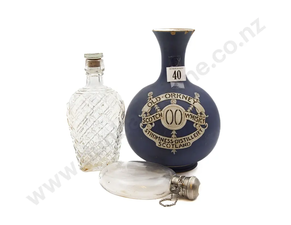 Adams Old Orkney Scotch Whiskey Vase and Two Glass Hip Flasks Image 1++