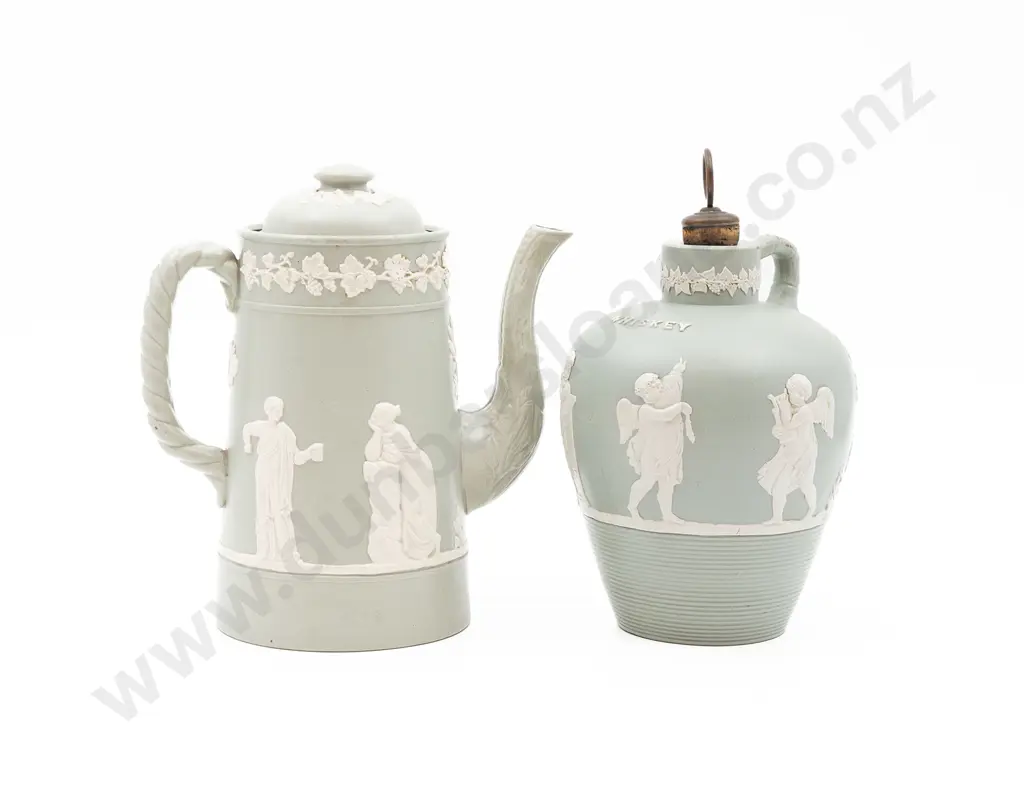 Victorian Relief Moulded Whiskey Decanter and Similar Coffee Pot Image 1++
