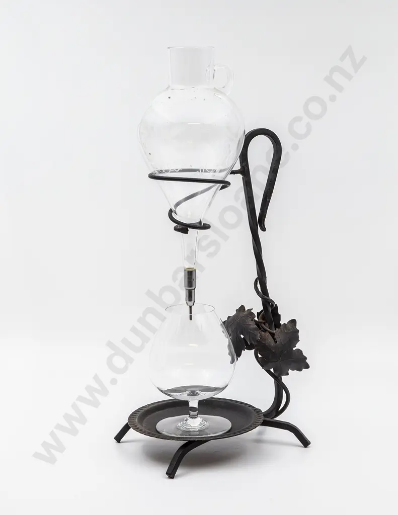 Glass Spirit Dispenser on Wrought Metal Stand Image 1++