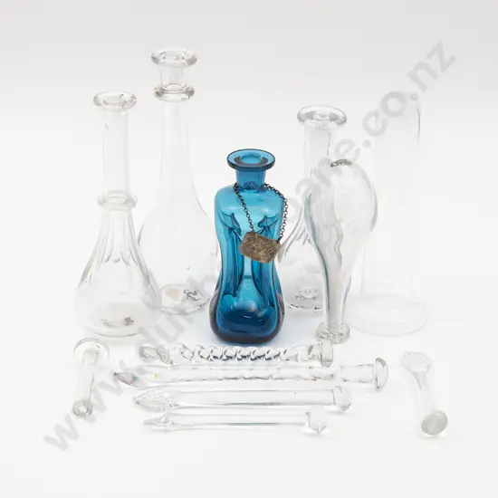 Small Box with Four Wine Tester/Toddy Lifters and Small Decanter etc