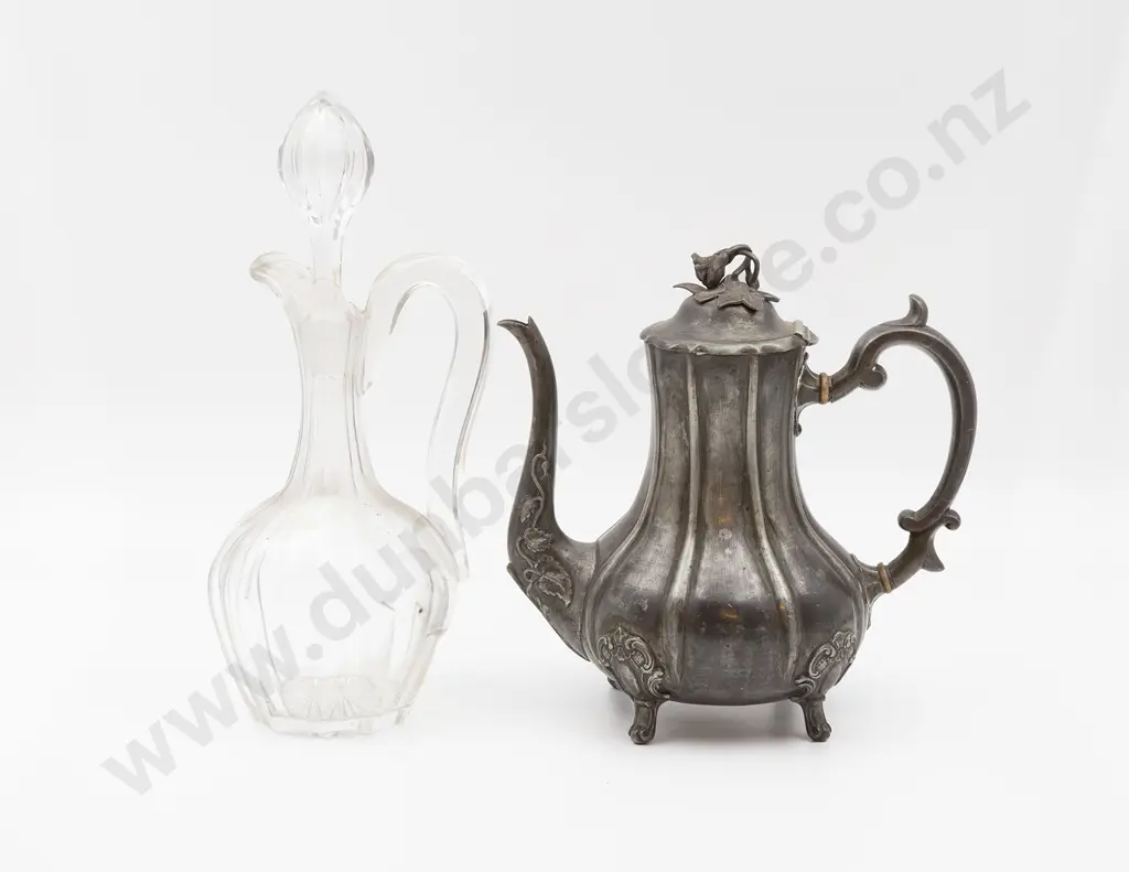 Heavy Glass Decanter Together with Plated Coffee Pot Image 1++
