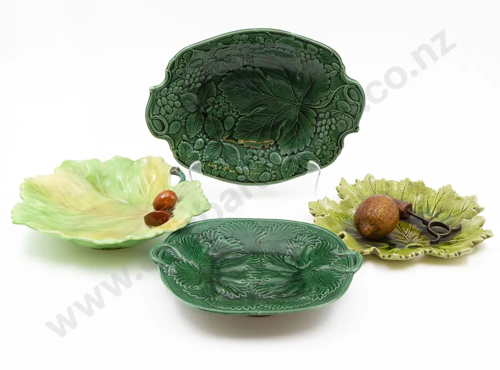 Two Victorian Cabbage Leaf Plates with Bretby and Carltonware Plates (4) Image 1++