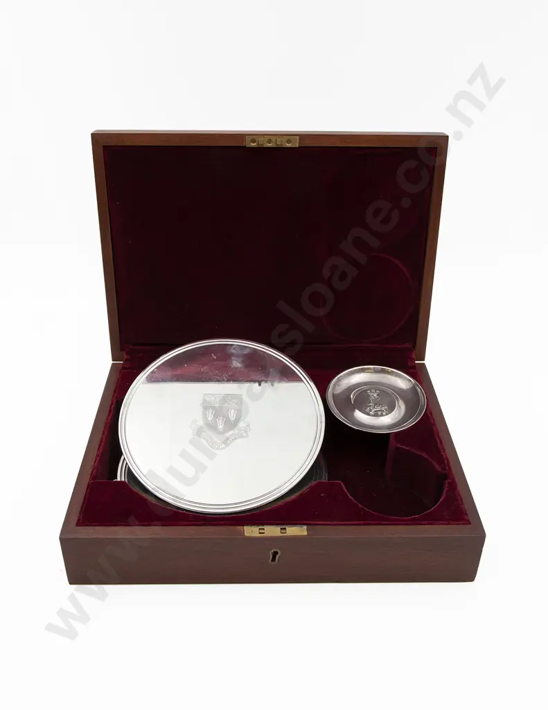 Boxed Three Plated Armorial Coasters and Small S/S Pin Dish Image 1++