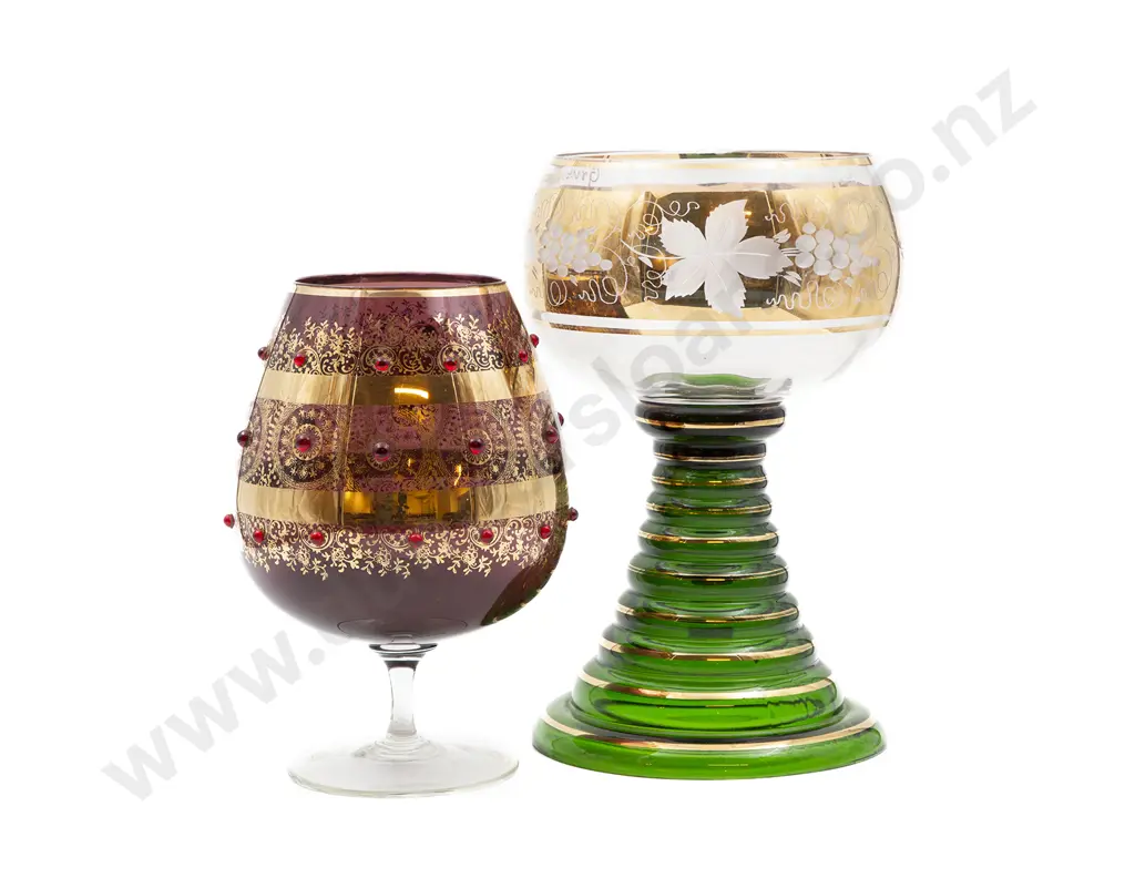 Two Large Coloured Glass Goblets Image 1++