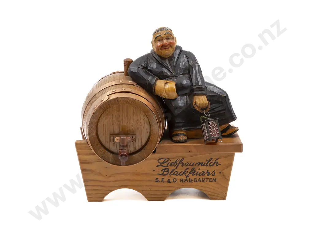 German Wooden Liebfraumilch Black Friars Monk and Barrel Ornament Image 1++