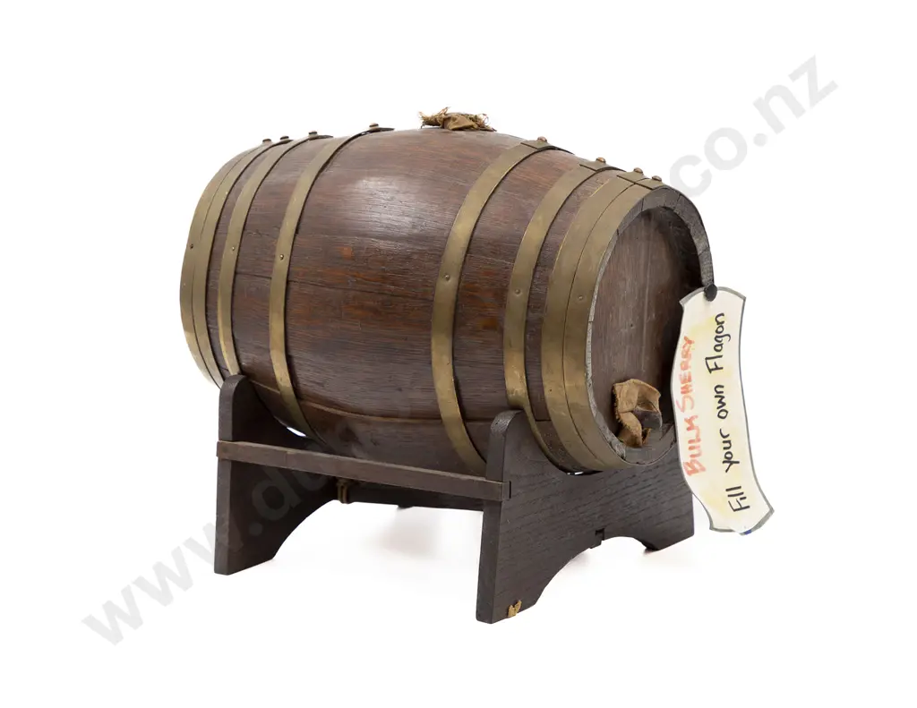 Brass Bound Oak Sherry Barrel and Stand Image 1++