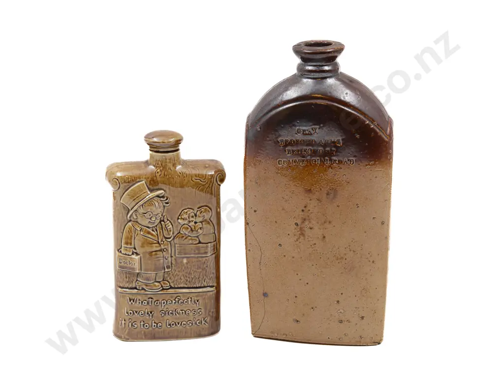 C19th Grey Bedford Arms Novelty Flask with Smaller Novelty Flask Image 1++