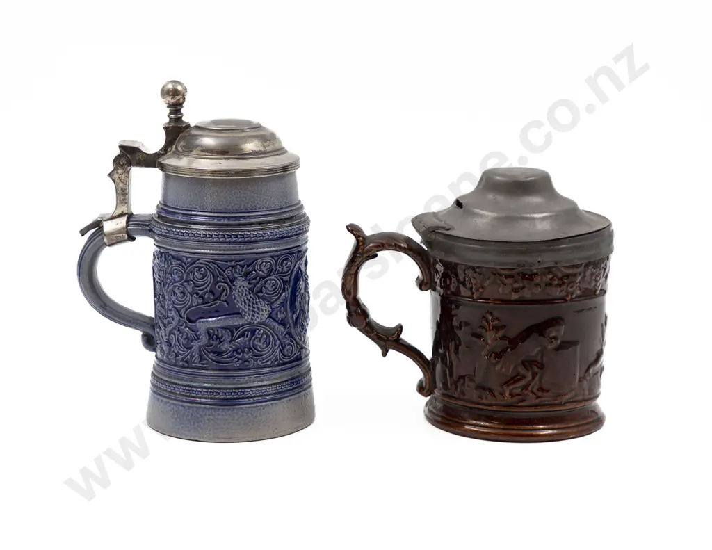 Victorian Pewter Lidded Tankard and Rhenish Tankard Image 1++