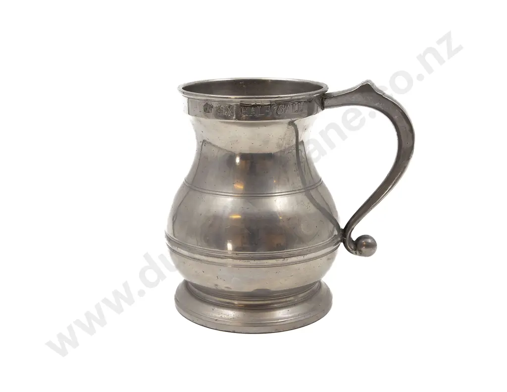 Large C19th Baluster Pewter Tankard Image 1++