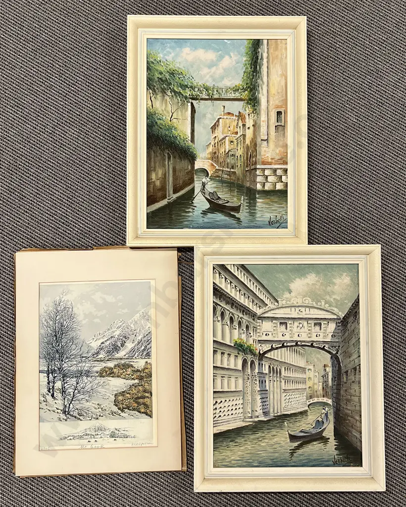 Pair of Oils of The Grand Canal Together with Two Prints Image 1++