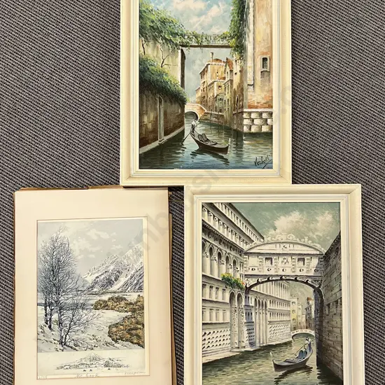 Pair of Oils of The Grand Canal Together with Two Prints