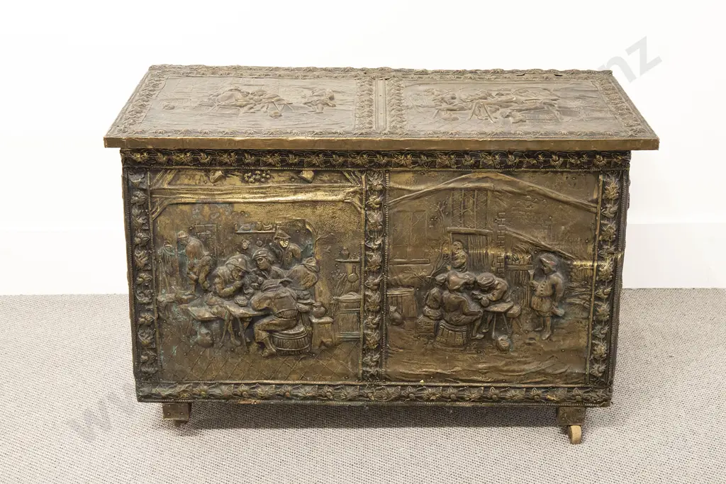 Large Embossed Brass Coal Bin Image 1++