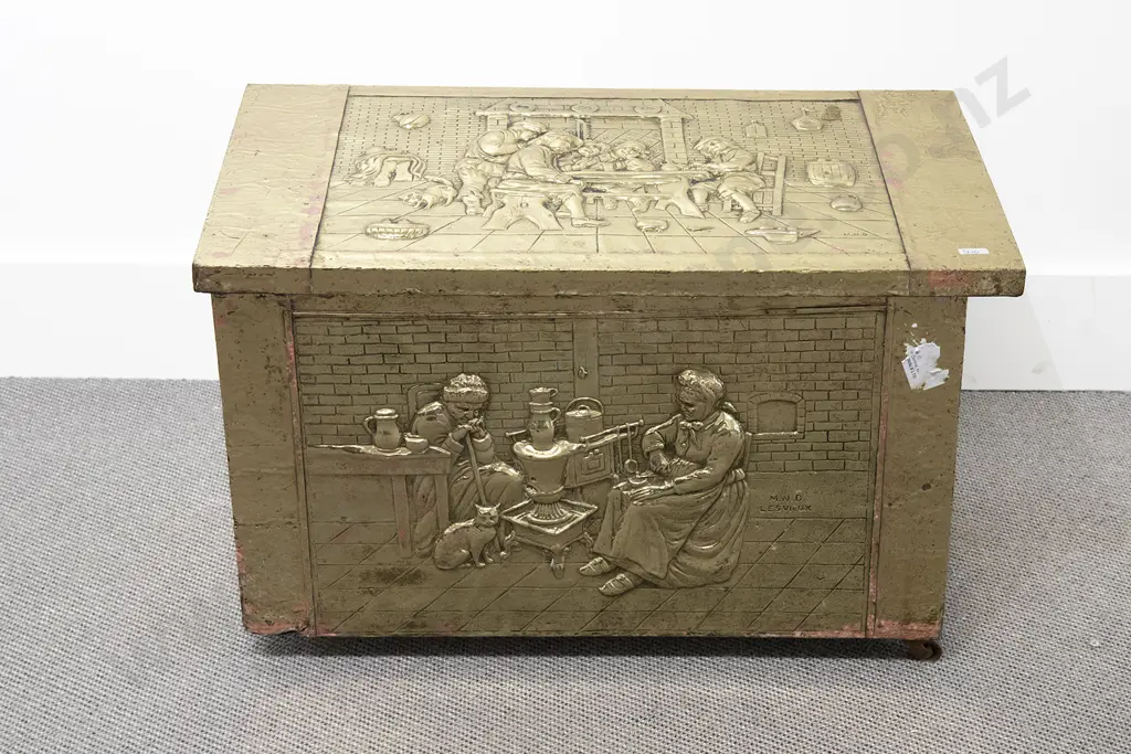 Large Embossed Brass Coal Bin Image 1++