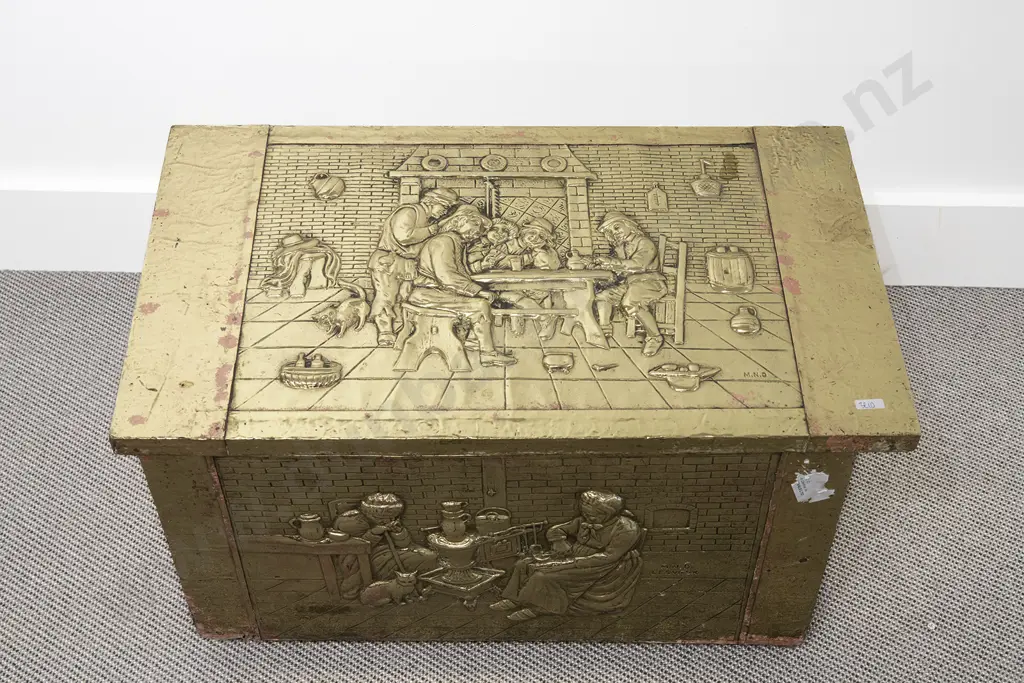 Large Embossed Brass Coal Bin Image 1++
