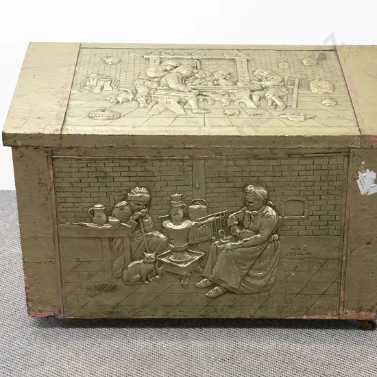 Large Embossed Brass Coal Bin