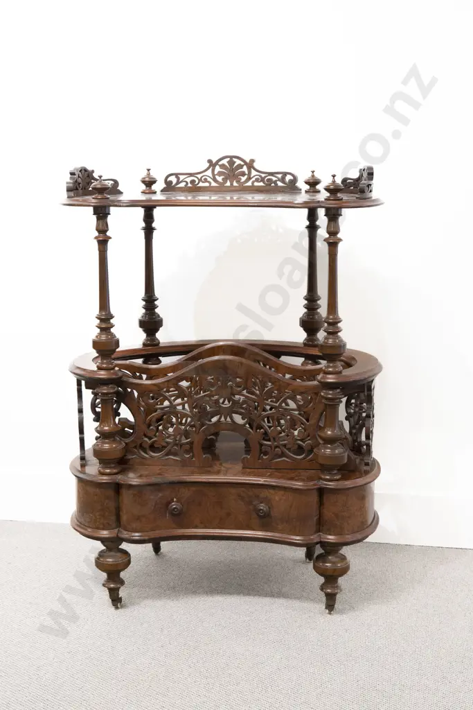 Victorian Burr Walnut Kidney Shaped Canterbury What-Not Image 1++