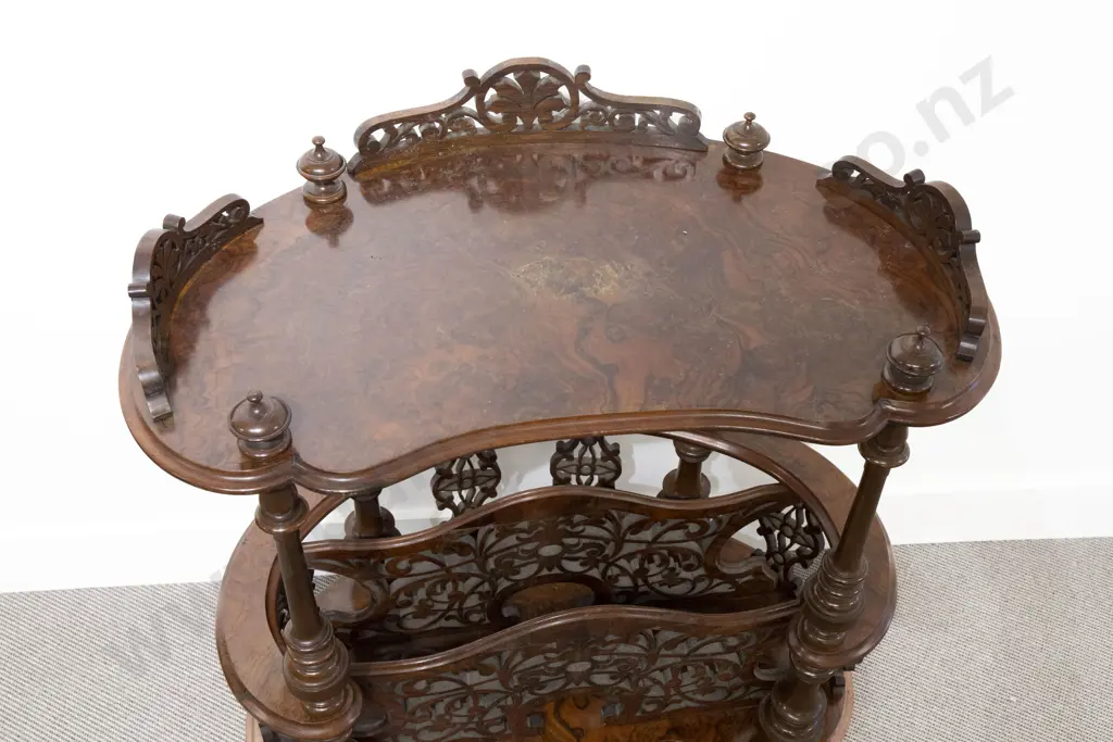 Victorian Burr Walnut Kidney Shaped Canterbury What-Not Image 1++