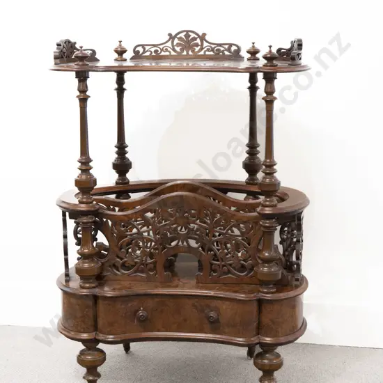 Victorian Burr Walnut Kidney Shaped Canterbury What-Not