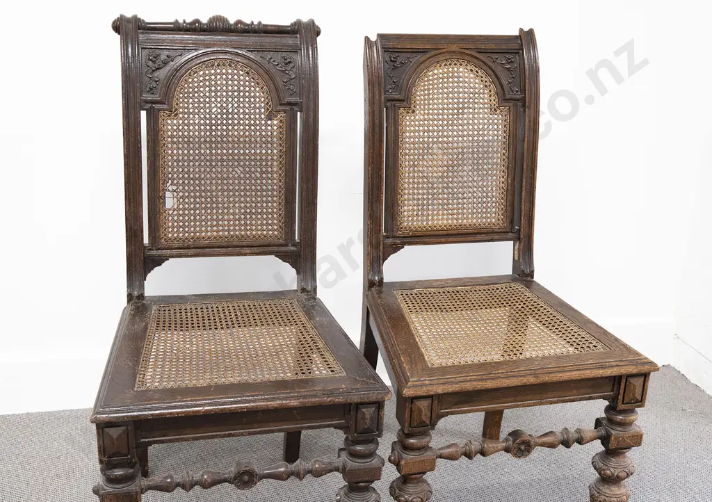 Pair of Victorian Oak and Caned Dining Chairs (one AF) Image 1++
